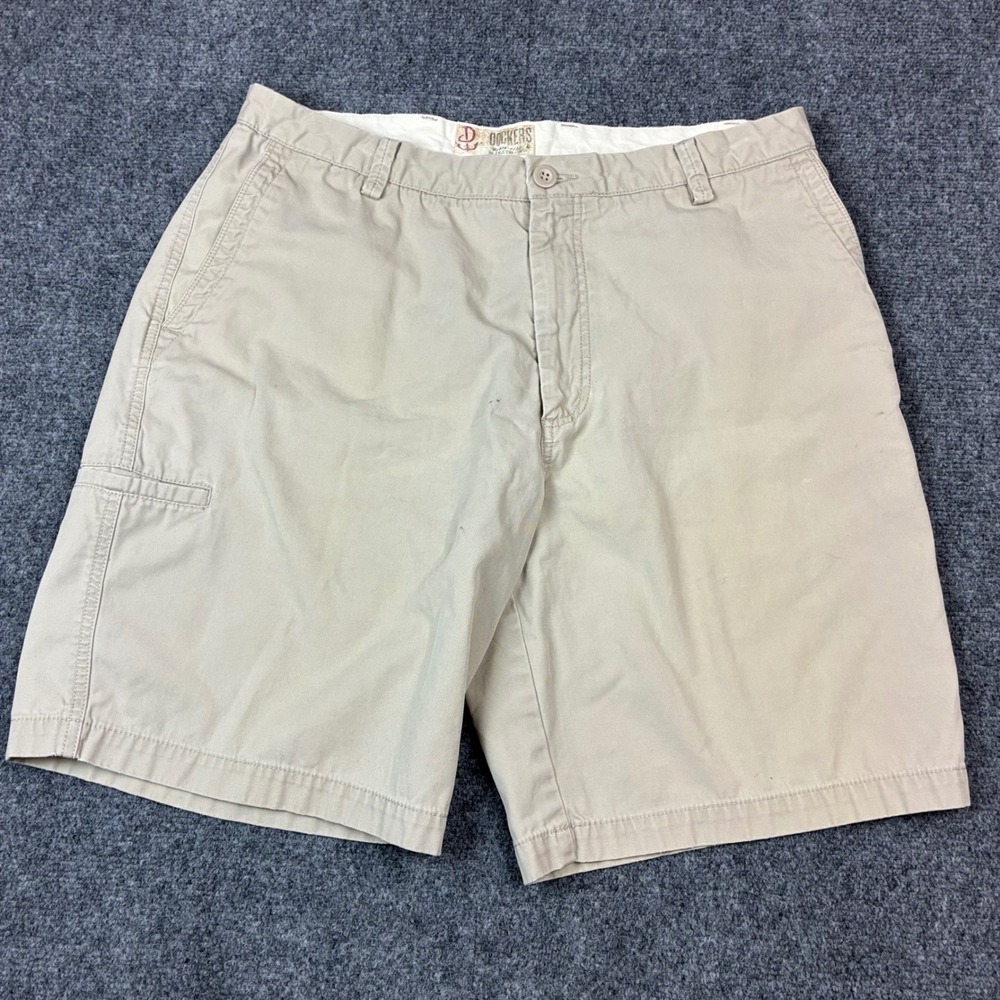 Dockers Mens Relaxed Fit Washed Khaki Shorts Flat Front Pure Cotton Tan Size W38